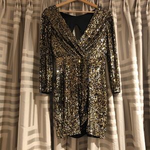 Short Faux Wrap Sequins Dress